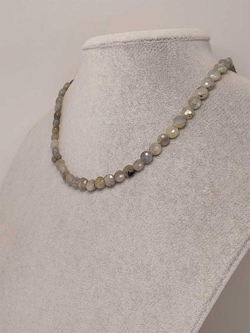 Labradorit Taşı YASSI Faset Kesim Kolye 6x4mm (Sabit Klipsli)