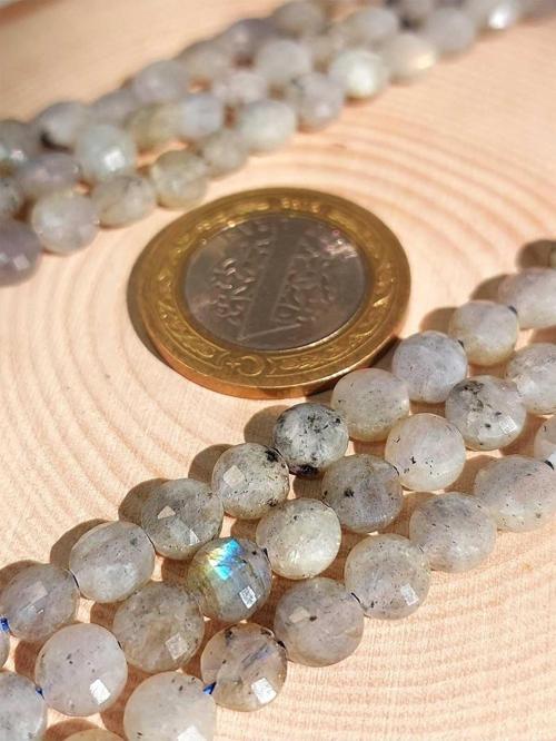 Labradorit Taşı YASSI Faset Kesim YARIM Dizi 6x4mm (18cm uzunluğundadır)