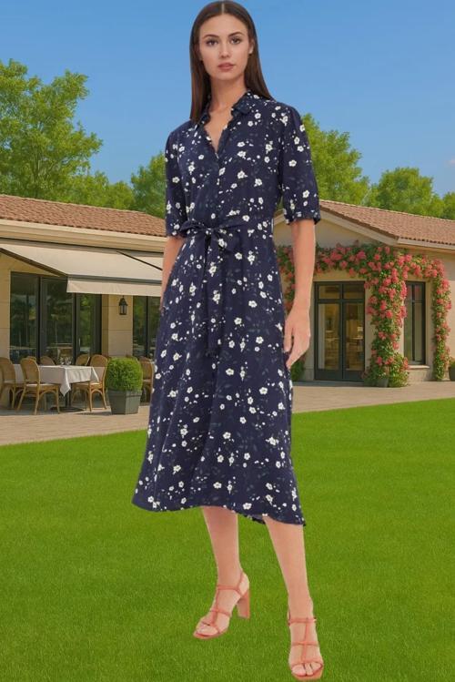 Kadın Midi Boy Gömlek Elbise Animal Desenli Viskoz Kumaş Günlük Stil Modern Stil