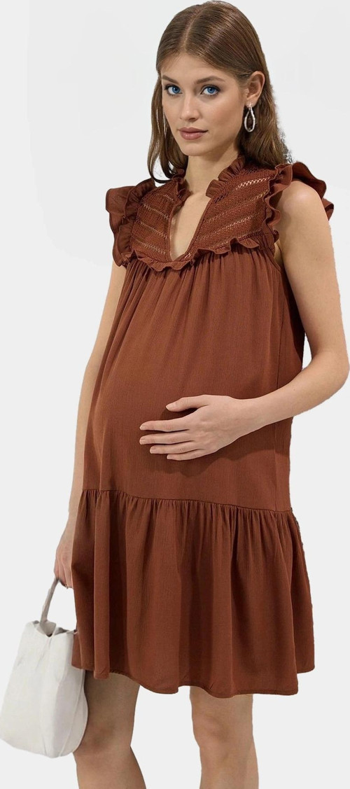 Yazlık Kısa Mini Elbise Viskoz Polyester Crinkle Dokuma Nakış Detaylı Rahat Kullanım