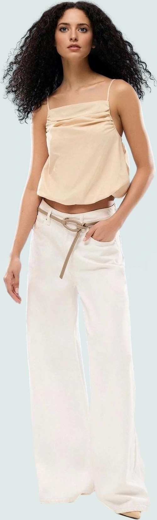 Yazlık Kare Yaka Askılı Crop Bluz Dacron Dokuma Polyester Pamuk Kaliteli İşçilik
