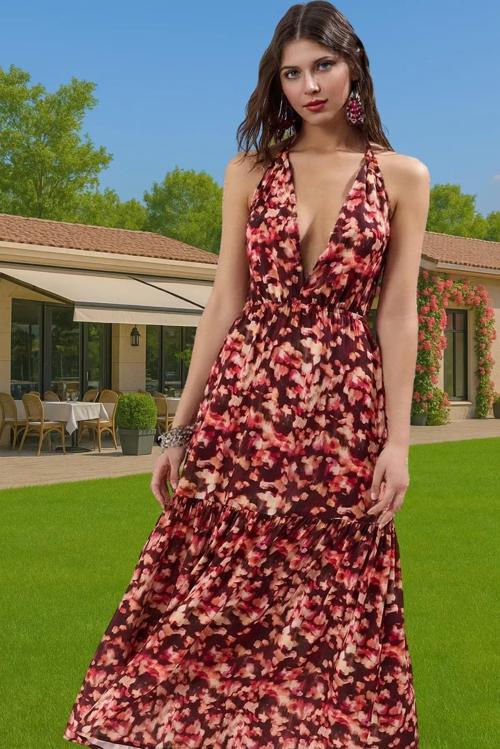 Maxi Batik Desenli A line Viskoz Plaj Elbisesi Yazlık Şık Mükemmel Uyum Şık Görünüm Seçkin Malzeme