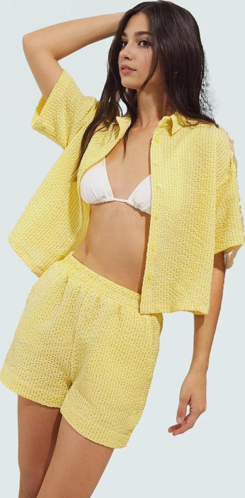 Yazlık Kadın Kısa Kollu Ekose Gömlek Şort Takım Rahat Plaj Kombin Kaliteli İşçilik Özel Tasarım