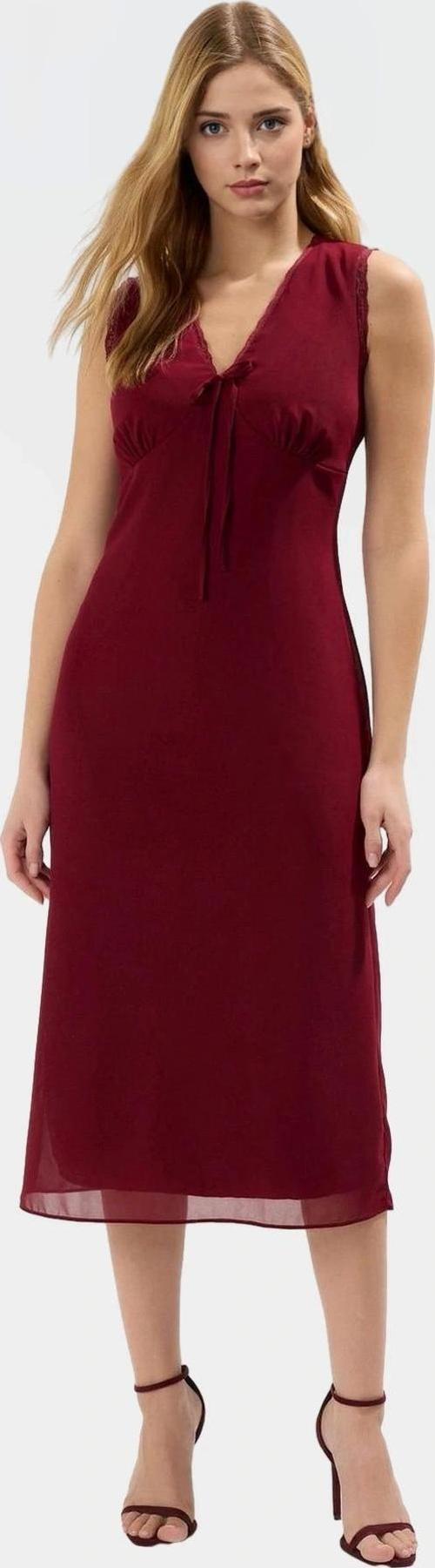 Şık A Kesim Midi Elbise Dantel Detaylı Yazlık Dokuma Kumaş Özenle Seçilmiş Konforlu