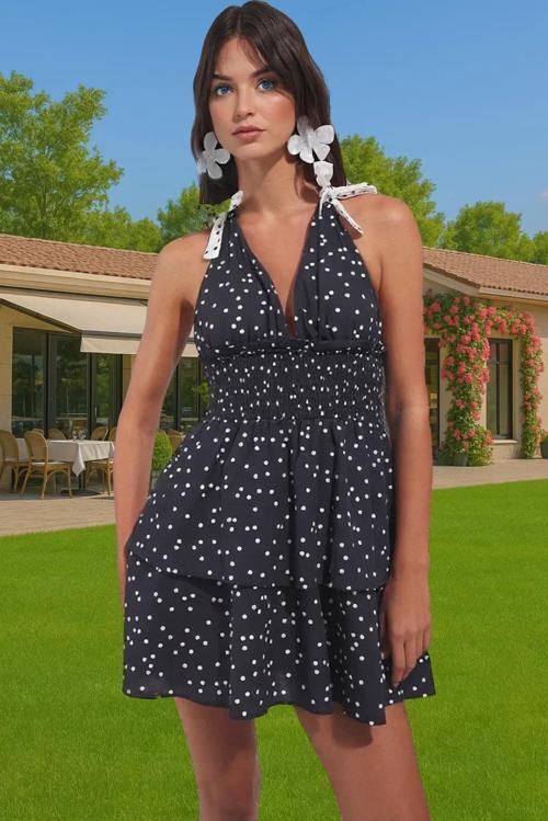 Yazlık Puantiyeli Vual Midi Elbise %100 Pamuk Plaj Şıklığı Yüksek Kalite Özenle Seçilmiş Şık Görünüm