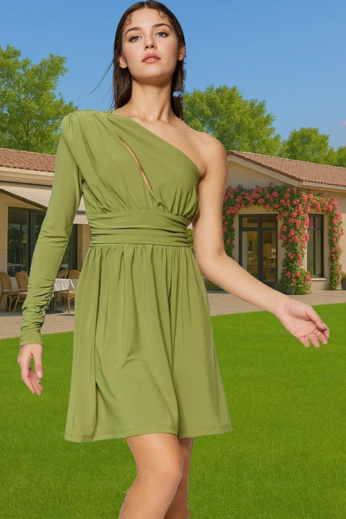 Tek Omuz A Kesim Mini Elbise Polyester Karışımlı Yaz Mezuniyeti Yüksek Kalite Zarifane Tasarım