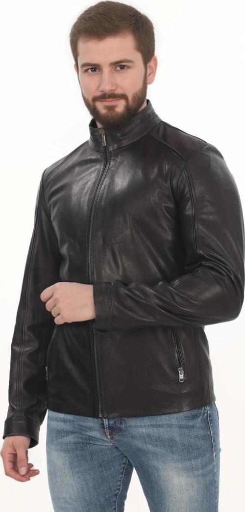 Erkek Minimal ve Çekici Derimont Ceket Erkek Hakiki Kuzu Derisi Slim Fit Siyah Mont