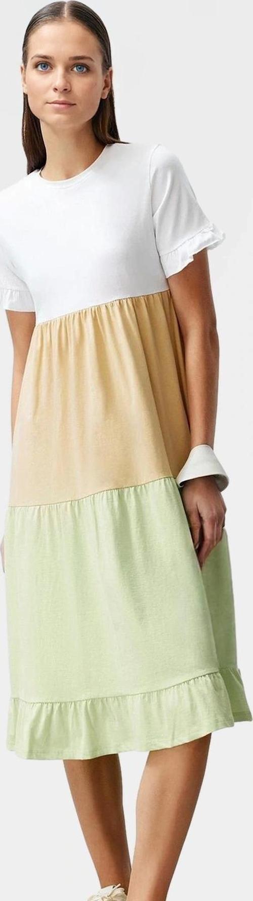 Renk Bloklu A Kesim Midi Elbise Pamuklu Örme Kumaş Günlük Stil Premium Kalite Trend Tasarım