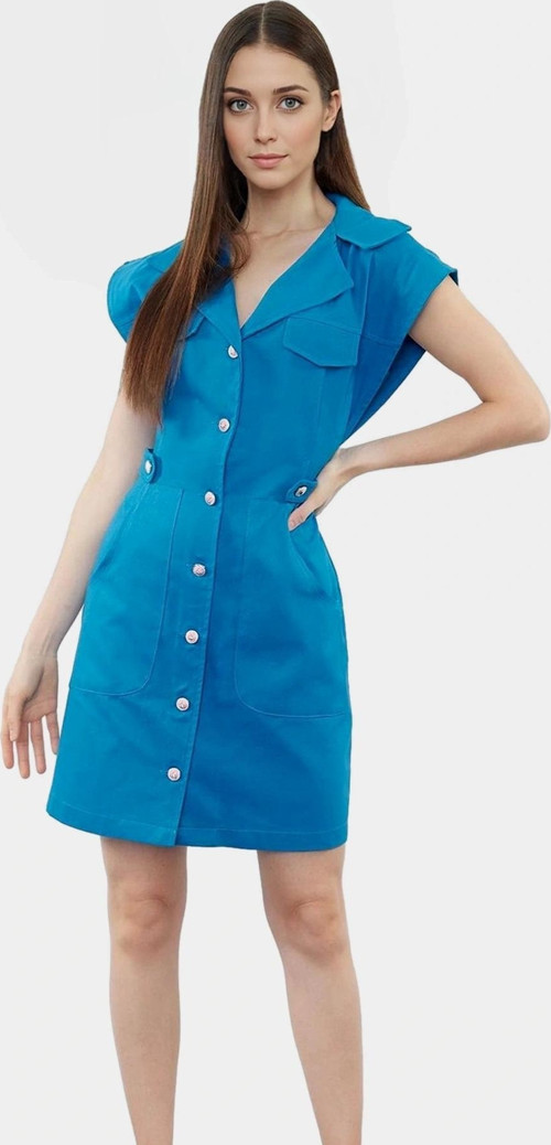 Gabardin Mini Elbise Kisa Kol Ay Pamuk Yazlık Günlük Özel Tasarım