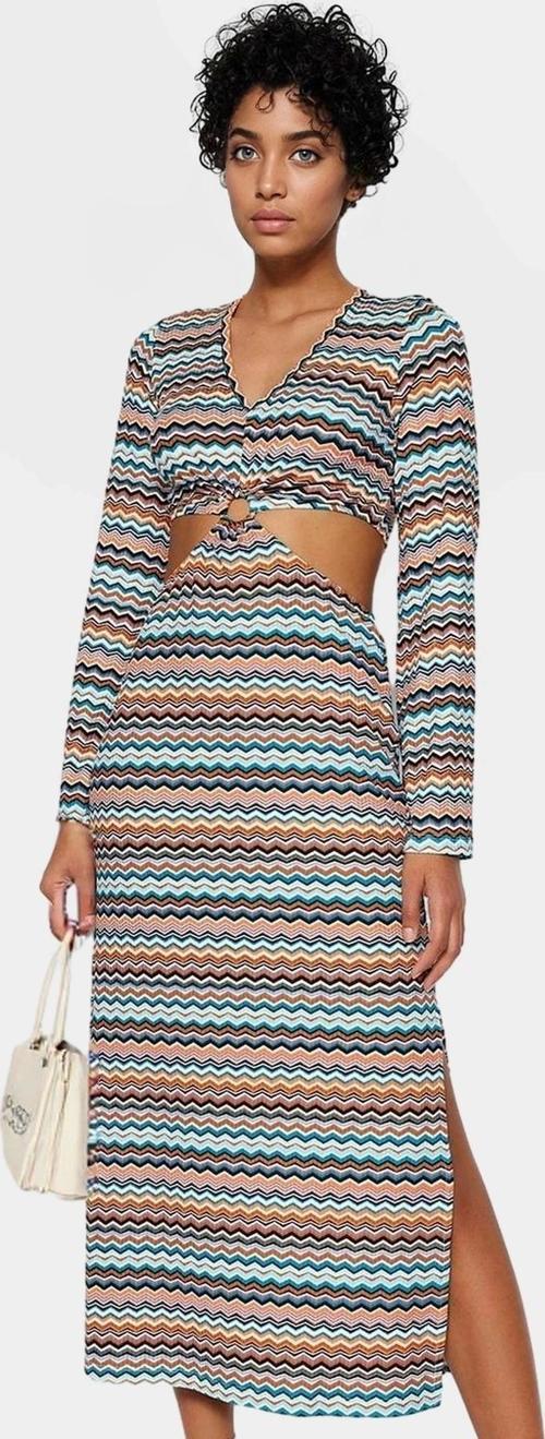 Çok Zigzag Desenli Midi Örme Elbise Günlük Yazlık Rahat Kesim Yüksek Kalite Kullanım