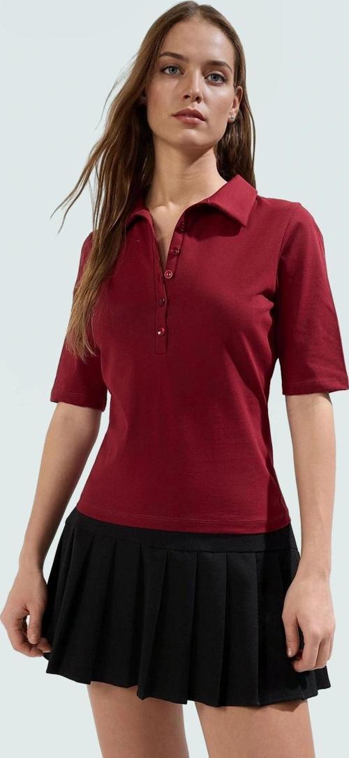 Melanj Polo Yaka Truvakar Kol Fitted Pamuklu Bluz Özel Tasarım Trend Özenle Seçilmiş