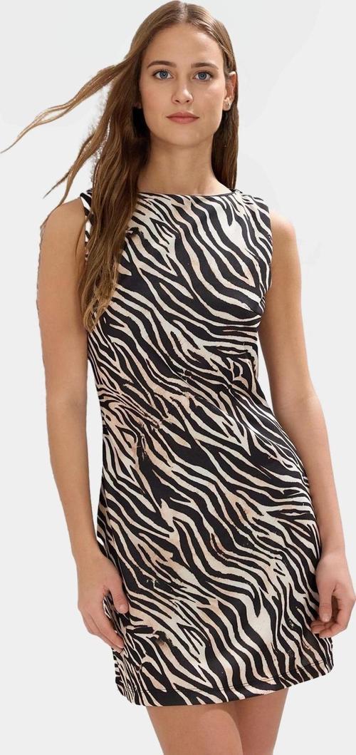 Zebra Desenli Mini Krep Elbise Bodycon Kesim Yazlık Polyester Kumaş Uzun Ömürlü Premium Kalite