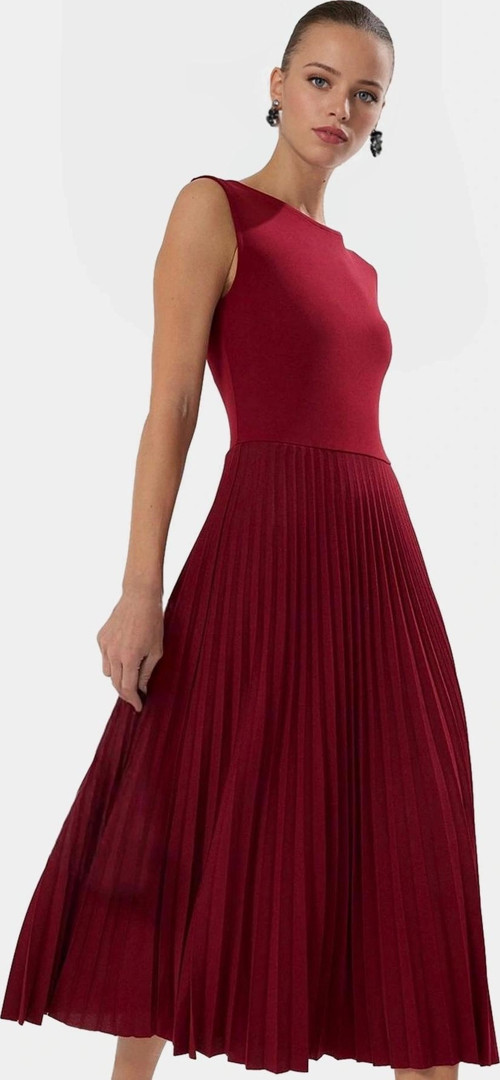 Pileli Midi Elbise Şık Gece Elbisesi Polyester Elastan Kumaş Dayanıklı Malzeme Özel Tasarım