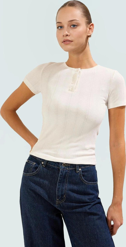 Fitted Bisiklet Yaka Kısa Kollu Örme Bluz Rahat Günlük Stil Modern Konforlu Kesim