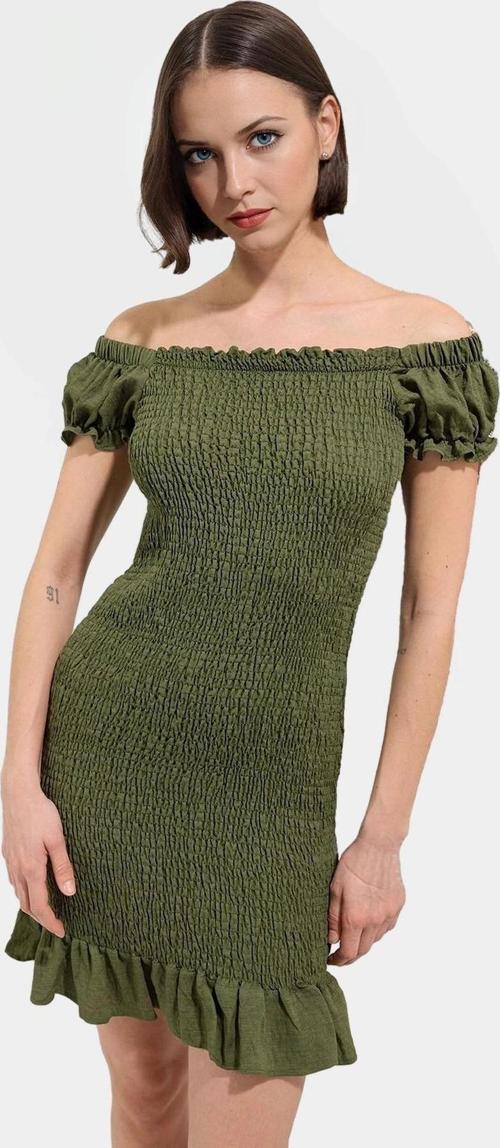 Şık Mini Elbise 85% Viskoz 15% Poliamid Kumaş Balon Kol Bodycon Kalıp Trend Tasarım