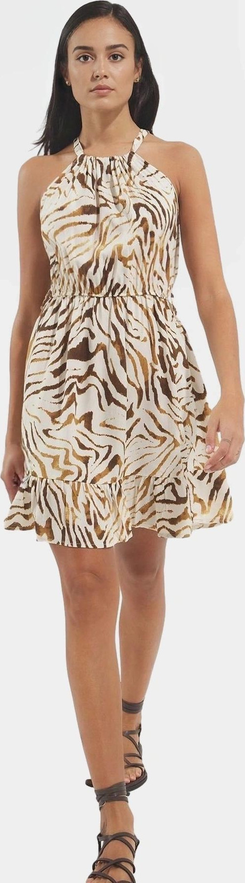 Yazlık Mini A line Halter Yaka Viskoz Elbise Şık Günlük Tarz Trend Tasarım Kaliteli İşçilik