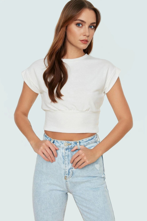 Bisiklet Yaka Kolsuz Örme Bluz Crop Fit Yazlık Günlük Zarifane Tasarım Dayanıklı Malzeme