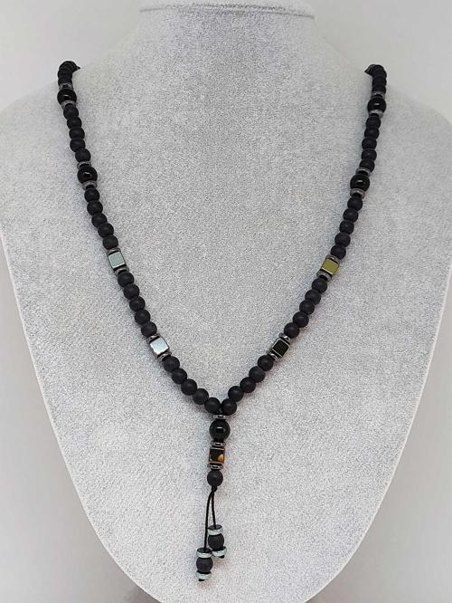 Oniks & Yeşil Renkli Küp Hematit Taşı Tasarım Erkek Kolyesi