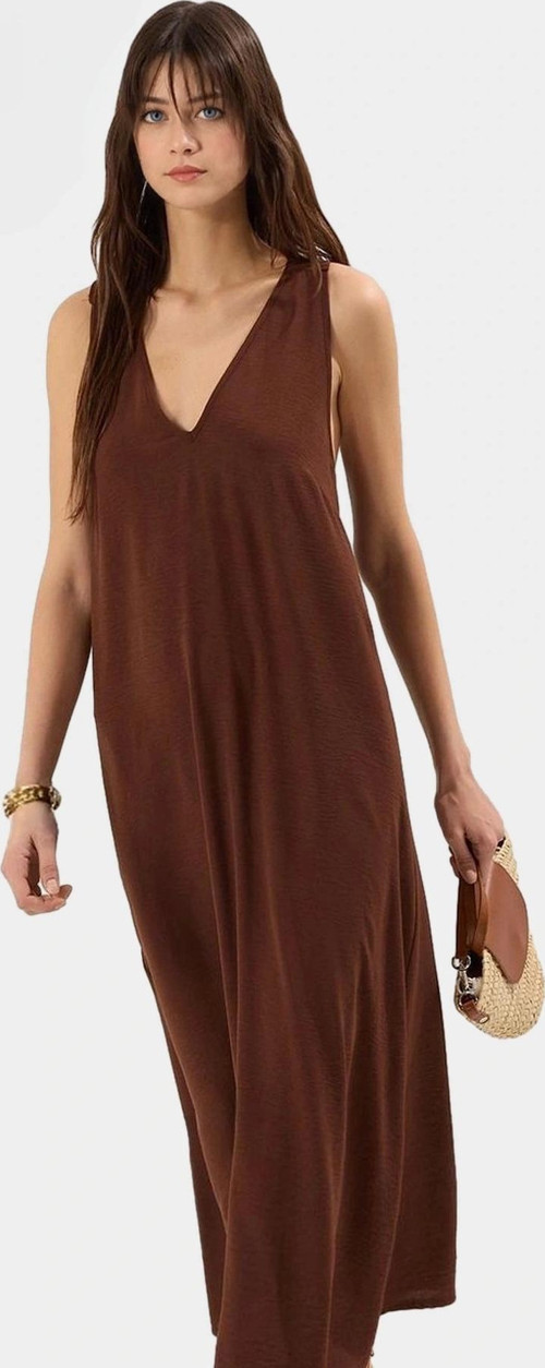 Maxi Elbise Düz Kesim V Yaka Yazlık Günlük Polyester Dokuma Yüksek Kalite Mükemmel Uyum