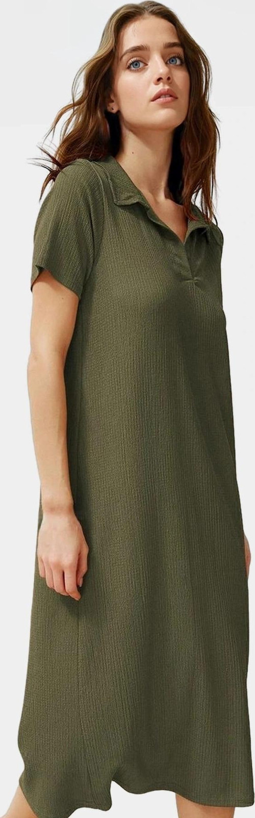 Kadın Örme Kısa Kollu Polo Yaka Midi Elbise Rahat Yazlık Günlük Stil Dayanıklı Malzeme
