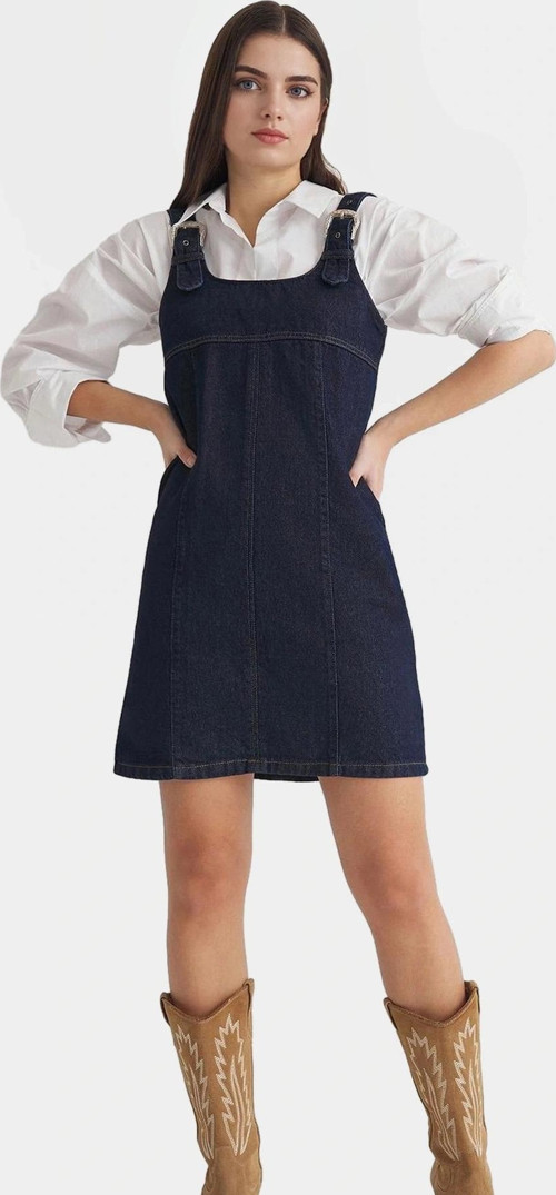 Denim Mini Elbise Ayarlanabilir Askılı Yazlık Pamuklu Günlük Tarz Uzun Ömürlü Zarifane Tasarım