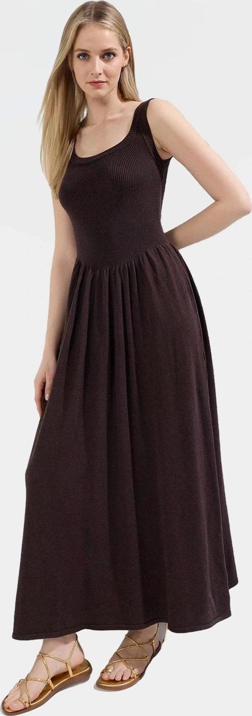 Midi Triko Elbise Viskoz Polyester Poliamid Günlük A line Havuz Yaka Uzun Ömürlü Profesyonel Görünüm