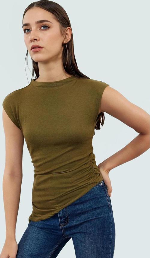 Asimetrik Kolsuz Bluz Viskoz Elastan Yazlık Fitted Dik Yaka Şık Görünüm Günlük Kullanım İçin