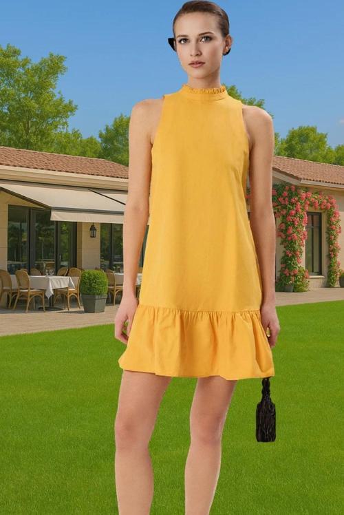 Kadın Rahat Kesim Mini Poplin Dokuma Elbise Yaz Mevsimi Günlük Tarz Seçkin Malzeme Premium Kalite