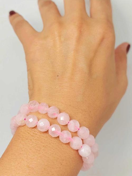 Pembe Kuvars Taşı Faset Kesim 8mm Unisex İkili Bileklik (42560)