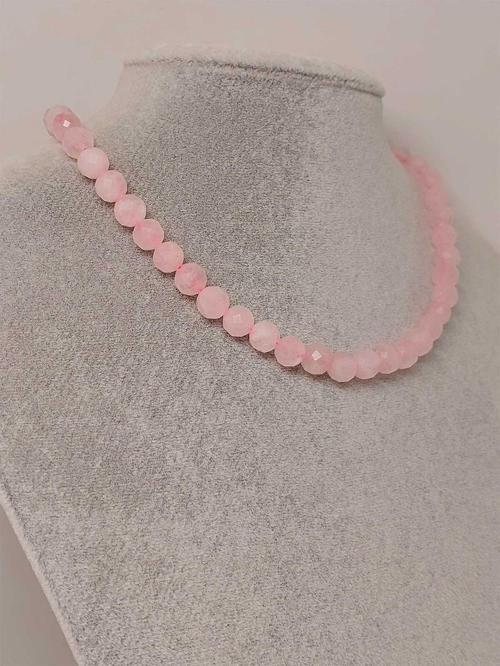 Pembe Kuvars Taşı Faset Kesim Kolye 8mm (Sabit Klipsli) (42560)