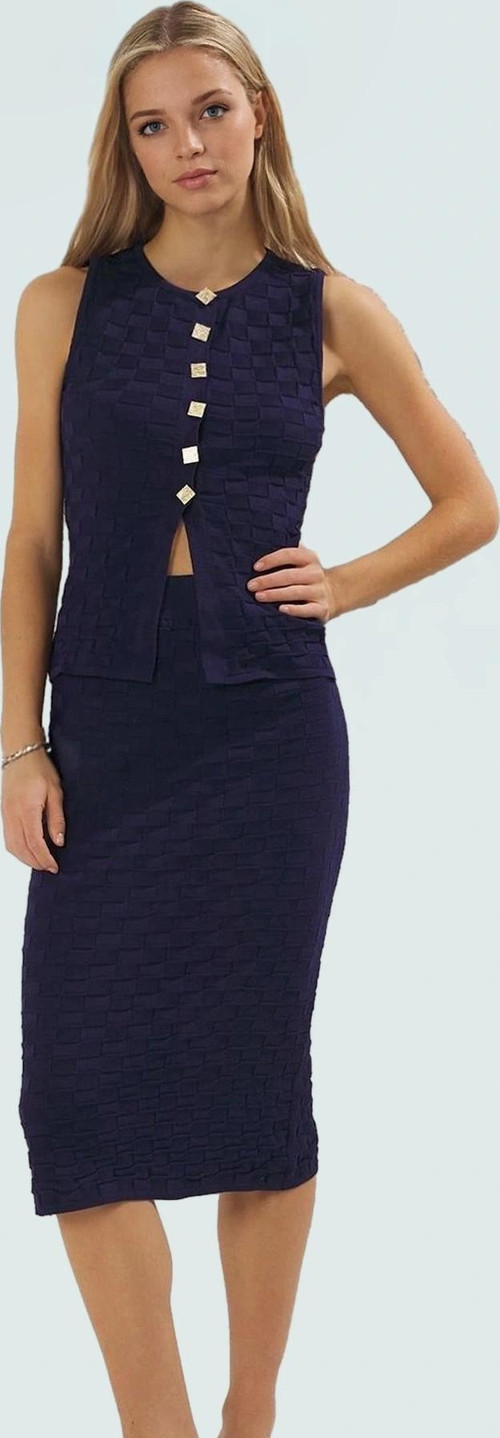 Şık Triko Yelek Etek Takım Yaz Mevsimi İçin Mükemmel Uyum Rahat Kullanım