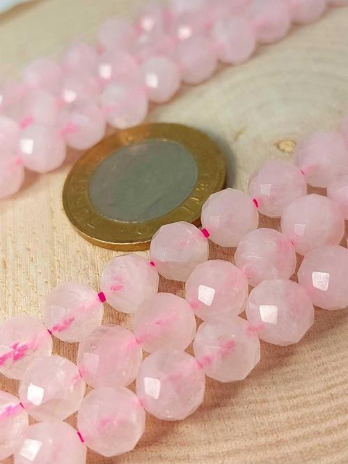 Pembe Kuvars Taşı Faset Kesim YARIM Dizi 8mm (18cm uzunluğundadır) (42560)