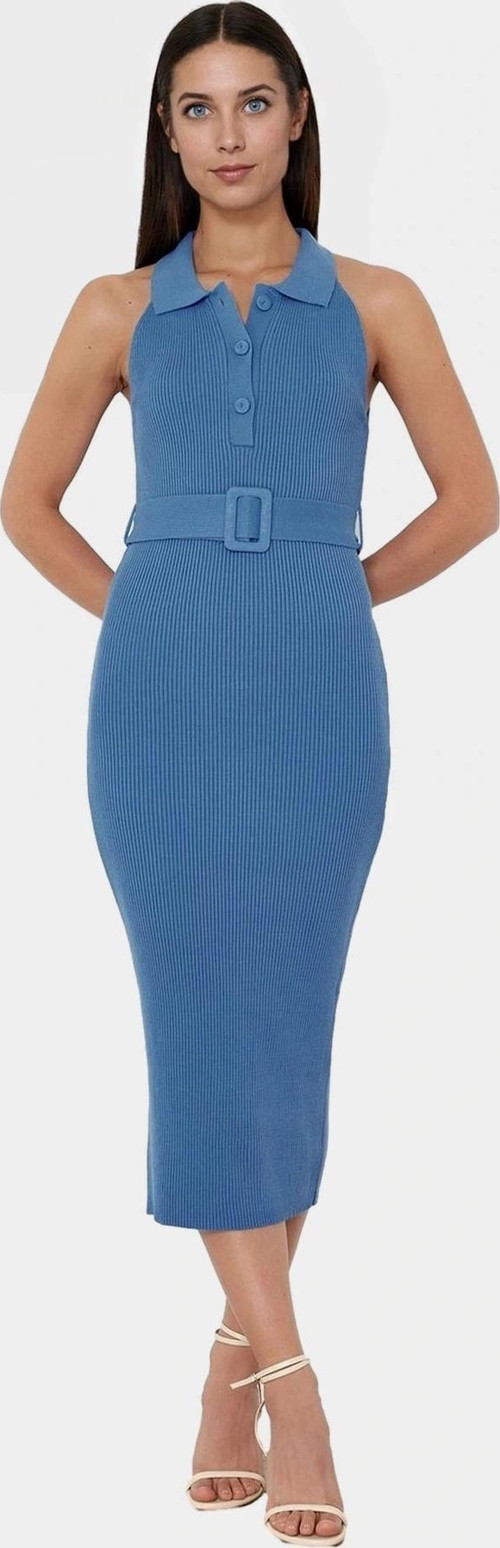 Kadın Triko Midi Elbise Kemerli Bodycon Slim Kalıp Günlük Kullanım İçin