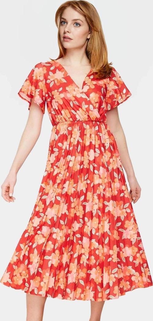 Çiçekli Desenli Midi Boy Piliseli Elbise 95% Polyester Rahat Günlük Stil Yüksek Kalite