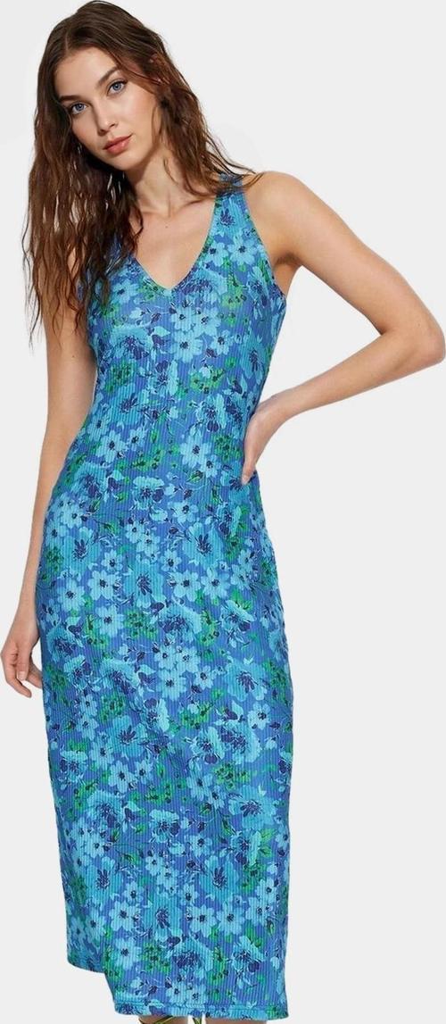 Çiçekli Desenli Midi Boy Kolsuz Bodycon Elbise Polyester Karışımlı Rahat Günlük Stil Mükemmel Uyum