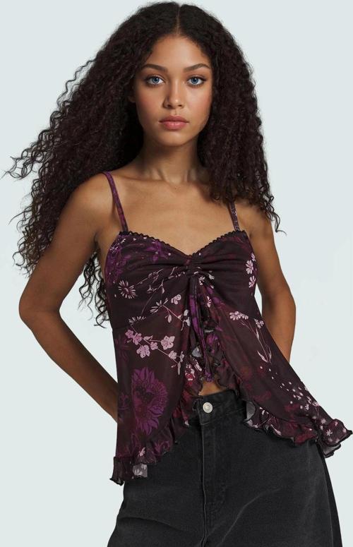 Çiçekli Tül Bluz Fitted Kalıp İnce Askılı Yazlık Şık Görünüm Uzun Ömürlü Rahat Ve