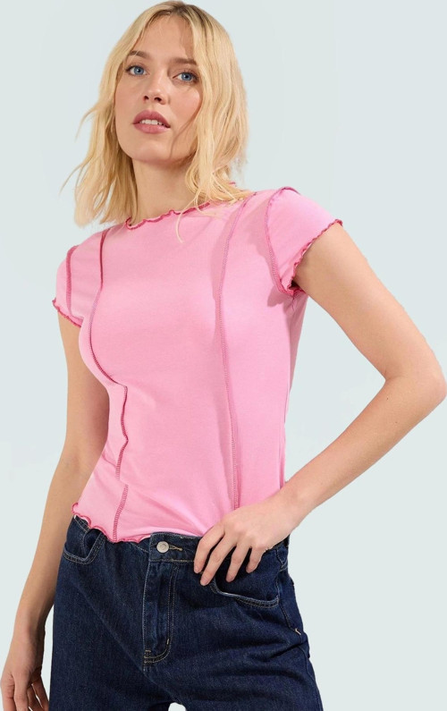Kadın Bisiklet Yaka Kısa Kollu Fitted Örme Bluz Özenle Seçilmiş Premium Kalite