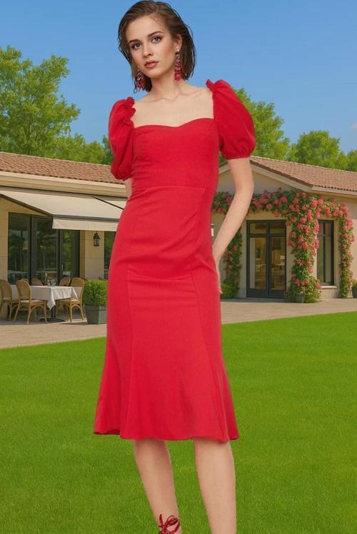 Feminen Midi Boy Bodycon Dokuma Abiye Elbise Yüksek Kalite Özel Tasarım Trend Tasarım Şık Görünüm