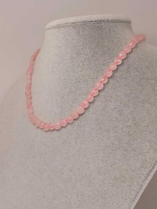 Pembe Kuvars Taşı YASSI Faset Kesim Kolye 6x4mm (Sabit Klipsli)
