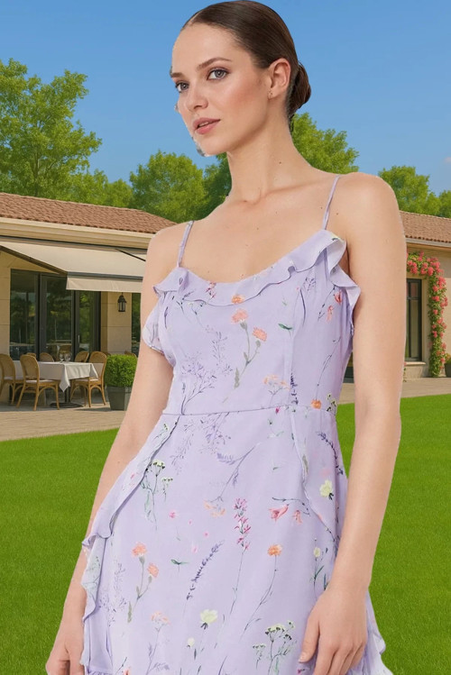 A Kesim Şifon Elbise Çiçekli Desenli Mini Boy Polyester Yazlık Seçkin Malzeme Mükemmel Uyum