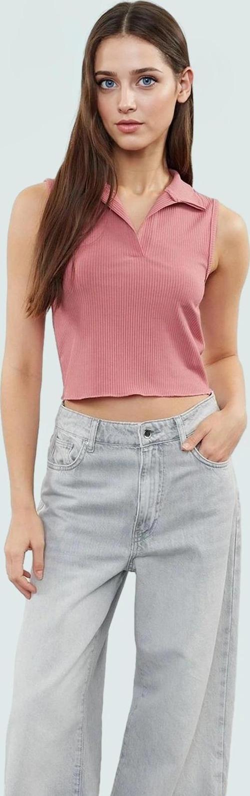 Kadın Polo Yaka Crop Örme Bluz Yazlık Rahat Kombin Trend Tasarım Uzun Ömürlü Kaliteli İşçilik