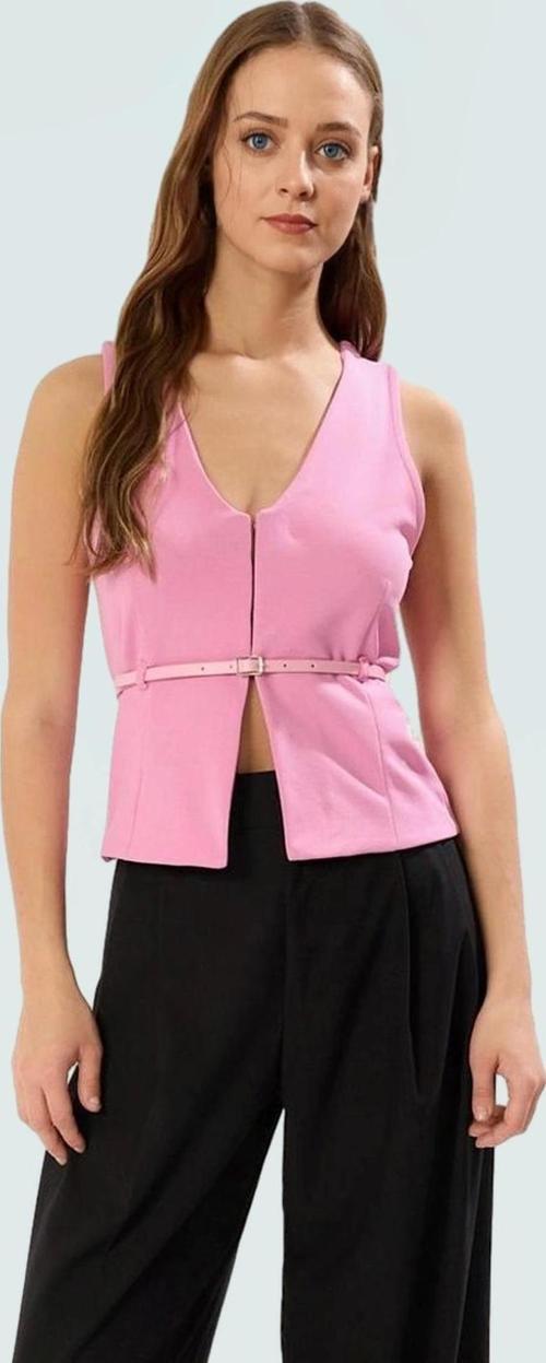 Fitted V Yaka Krep Bluz Kemerli Günlük Stil Şık Görünüm Konforlu Kesim Profesyonel