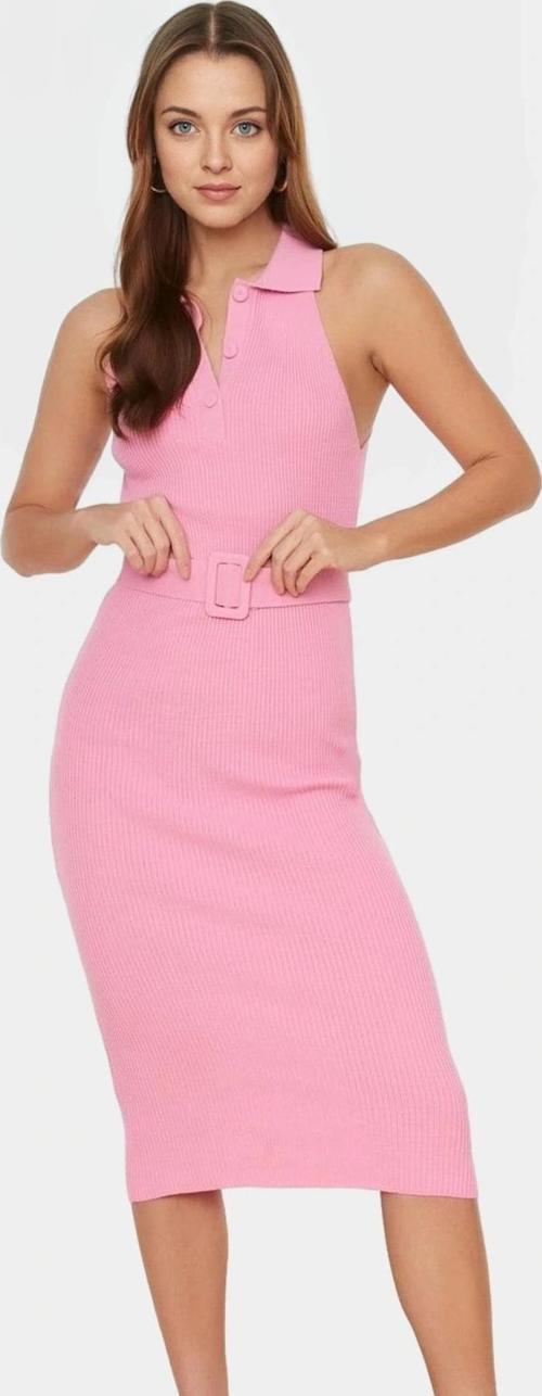 Kadın Triko Midi Elbise Kemerli Bodycon Slim Kalıp Günlük Kullanım İçin