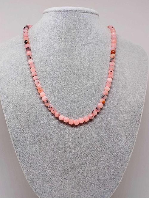 Pembe Siyah Alacalı Opal Taşı Kolye 6mm (Sabit Klipsli)