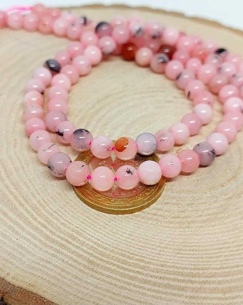 Pembe Siyah Alacalı Opal Taşı YARIM Dizi 6mm (18cm uzunluğundadır)