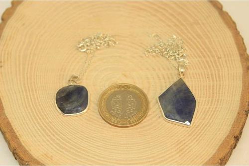 Safir Taşı Gümüş Kaplama Ve Gümüş Zincir Dahil Kolye Ucu