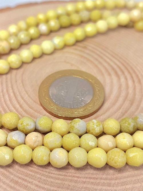 Peridot (Zebercet) Taşı Açık Yeşil-Beyaz Alacalı Faset Kesim YARIM Dizi 6mm (18cm uzunluğundadır)