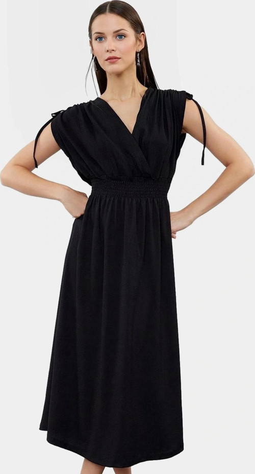 Yazlık Midi Elbise Örme Polyester Kumaş Beli Lastikli A line Premium Kalite Özenle Seçilmiş