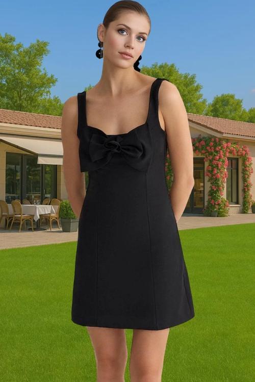 A Kesim Fiyonk Detaylı Kısa Abiye Elbise Dokuma Yazlık Modern Stil Özenle Seçilmiş Şık Görünüm