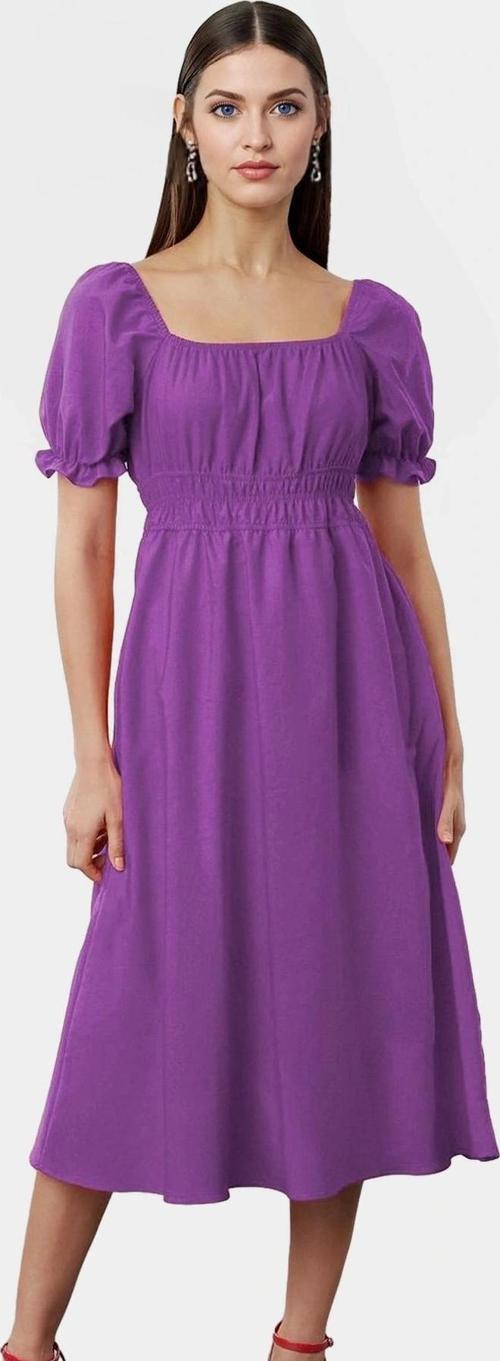 Kadın Yazlık Pamuklu Skater Elbise Kare Yaka Kısa Kollu Rahat Günlük Ve Şık Kaliteli İşçilik